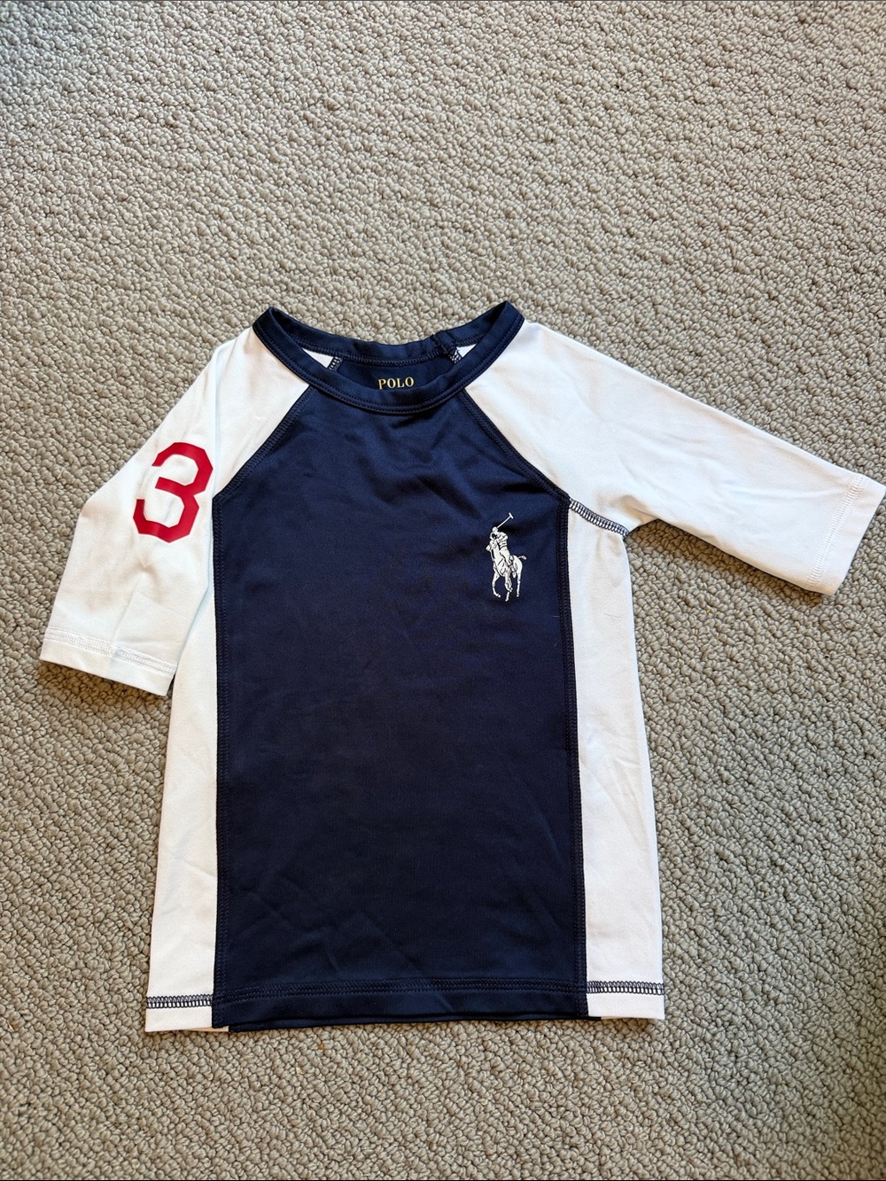 Polo by Ralph Lauren Navy, White & Red Boys Swim Rashguard